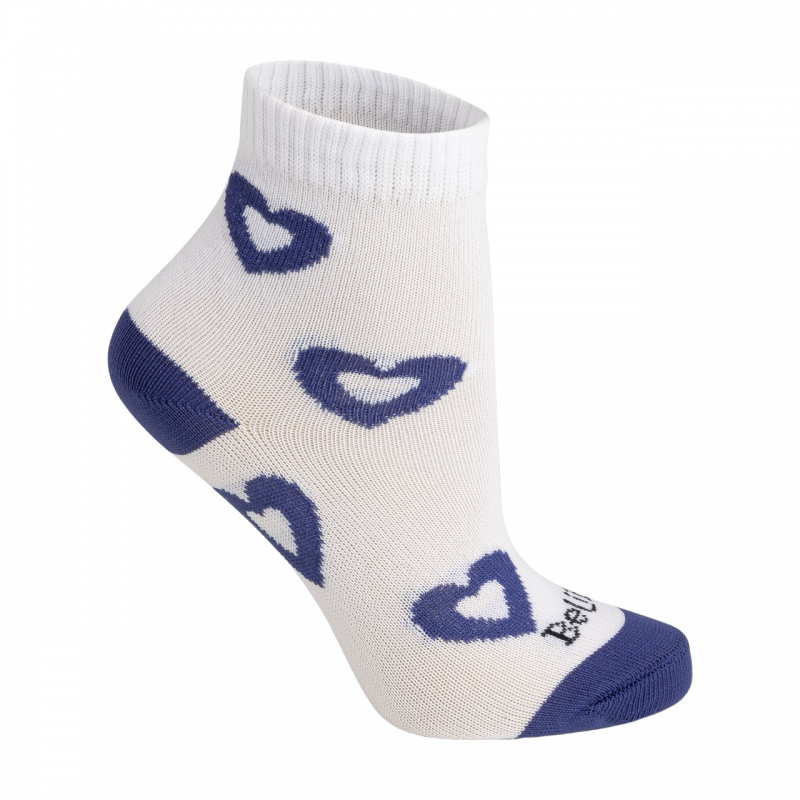 Meia Cano médio Branca/Coração Azul BeliBum