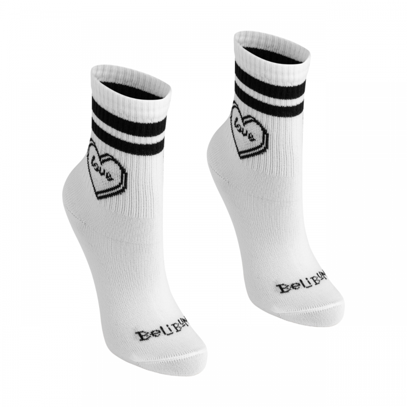 Meia Cano Medio Branca/Love Preta BeliBum