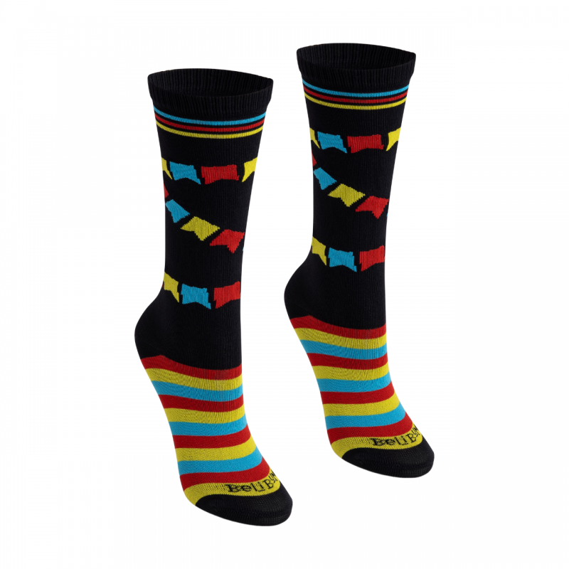 Meia 3/4 Preta/Bandeiras Juninas BeliBum