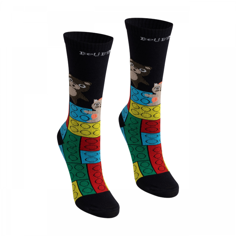 Meia 3/4 Preta/Lego/Gatos BeliBum