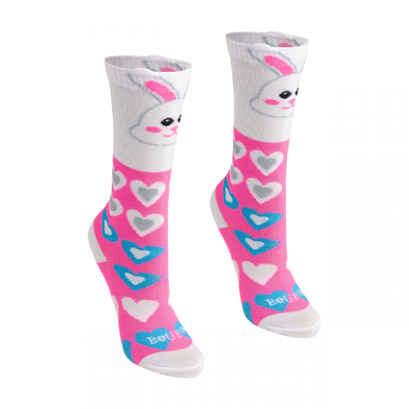 Meia 3/4 Branca/Rosa/Coelho/Corações BeliBum