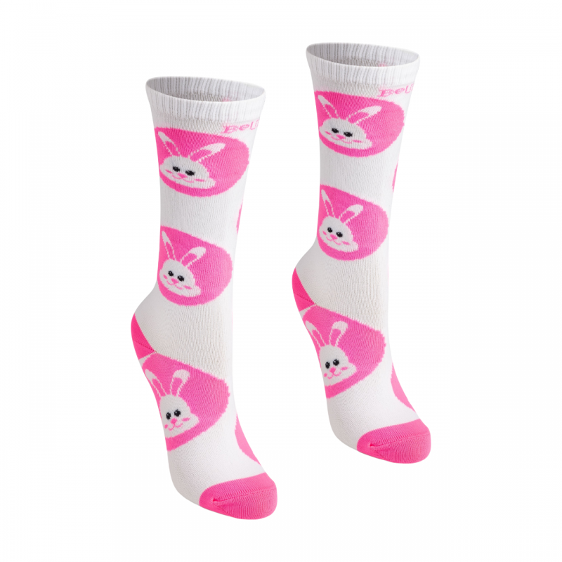 Meia 3/4 Branca/Rosa/Coelho BeliBum