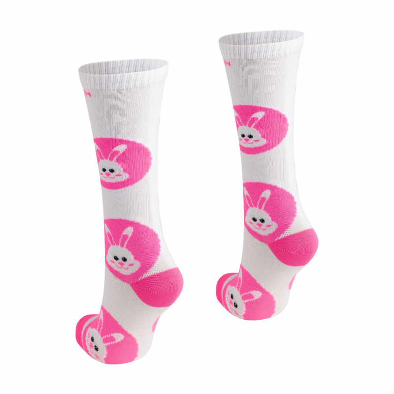 Meia 3/4 Branca/Rosa/Coelho BeliBum
